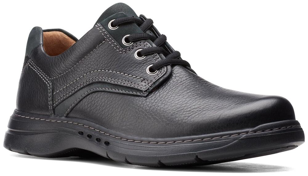 NWT Clarks Men's Un Brawley Pace Black Tumbled Leather Shoes Size 7 D